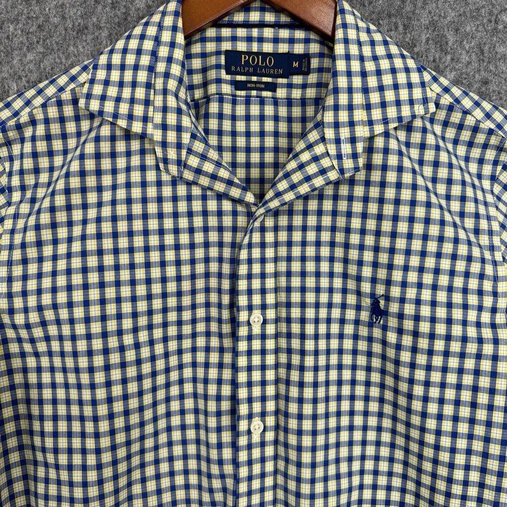 Polo Ralph Lauren Shirt Mens M Blue‎ Yellow Plaid Button Front Pony Long Sleeve